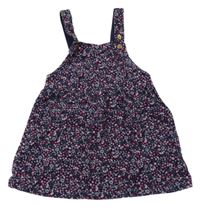 Tmavomodré kytičkované manšestrové šaty H&M