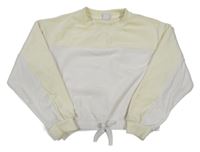 Smetanovo-světležlutá plyšová oversize crop mikina s mašlí LINDEX