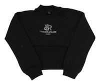Černá crop mikina s všitým topem a nápisem z kamínků River Island