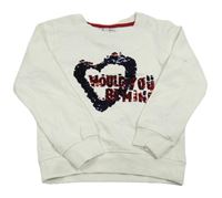 Bílá mikina se srdcem z překlápěcích flitrů