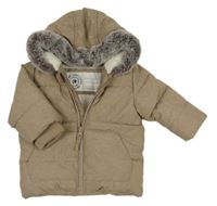 Hnědá melírovaná šusťáková zimní bunda s kapucí George