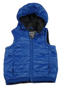 Modrá šusťáková zateplená vesta s kapucí