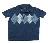 Tmavomodré melírované pletené polo tričko s kárami Next