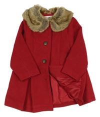 Červený flaušový podšitý kabát s kožešinou F&F