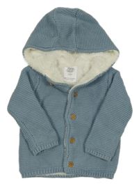 Modrý zateplený propínací svetr s kapucí F&F