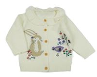 Krémový propínací svetr s králíkem a ptáčkem