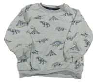 Světlešedá melírovaná mikina s dinosaury F&F