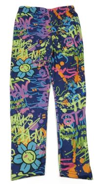 Tmavomodro-barevné legíny s graffiti nápisy Shein