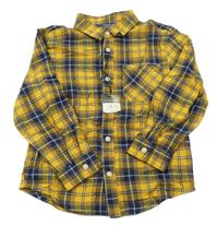 Nové - Hořčicovo-tmavomodro-bílá kostkovaná flanelová košile Primark