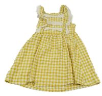 Okrovo-bílé kostkované šaty s volánky s madeirou Shein