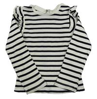 Smetanovo-černé pruhované žebrované triko s volánky George