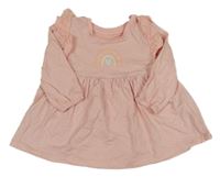 Růžové bavlněné šaty s duhou a volánky s madeirou Matalan