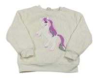 Smetanová chlupatá mikina s jednorožcem z překlápěcích flitrů H&M