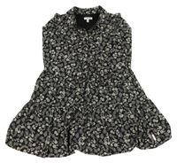 Černé květované propínací lehké košilové šaty Tahari