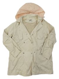 Béžovo-růžová šusťáková podzimní parka s kapucí Zara