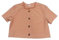 Oranžové žebrované crop tričko s knoflíky shein