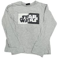 Šedé melírované triko s nápisem z flitrů - StarWars