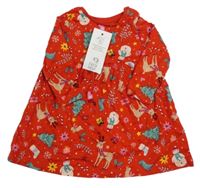 Nové - červené šaty s vánočními obrázky F&F