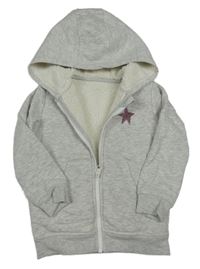 Šedá melírovaná zateplená propínací mikina s hvězdou a kapucí George