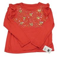 Nové - červené lehké triko s flitry a volánky Dunnes 