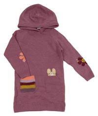 Starorůžové pletené šaty s králíkem a kapucí Next