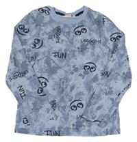 Modré vzorované triko s nápisy kids