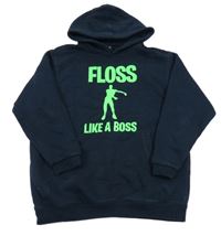 Tmavomodrá mikina s nápisem a kapucí 