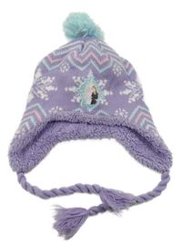 Fialová vzorovaná zateplená čepice s Frozen a bambulí 