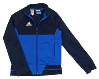 Tmavomodro-modrá sportovní propínací funkční mikina s logem Adidas