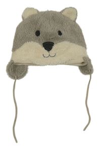 Šedo-smetanová chlupatá podšitá čepice s čumákem C&A