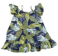 Zeleno-tmavomodré lehké šaty s listy shein