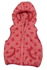 Růžová šusťáková puntíkatá zatpelená vesta s kapucí 
