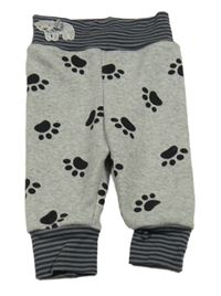 Šedé tepláky s tlapkami a pruhovaným lemem 