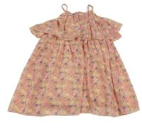 Světlerůžové květované šifonové šaty s volánkem Dopodopo