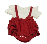 Bílo-červený kraťasový overal s volánky 