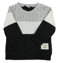 Černo-bílo-šedé úpletové žebrované triko 