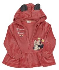 Jahodová sametová propínací mikina s Minnie a kapucí Disney