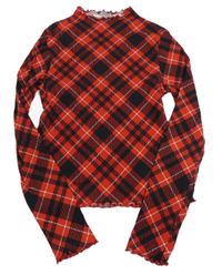 Červeno-černo-bílé kostkované žebrované crop triko 