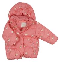 Růžová šusťáková zimní bunda s jednorožci a kapucí Next