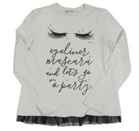 Bílé triko s řasami a nápisem a tylovým prvkem Terranova