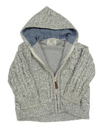 Světlešedý melírovaný propínací podšitý svetr s kapucí Next