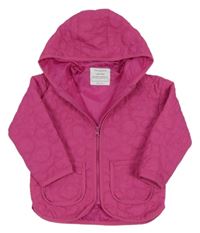 Tmavorůžová šusťáková jarní prošívaná bunda s květy a s kapucí Primark