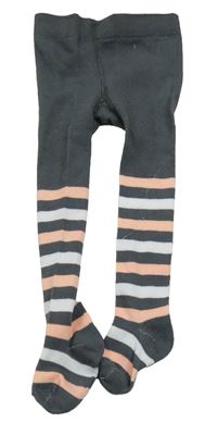 Šedo-bílo-růžové pruhované punčocháče