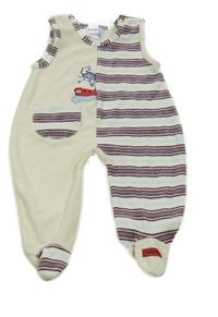 Smetanovo-tmavomodro-červené sametové dupačky s losem a pruhy Topolino