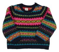 Tmavomodro-růžovo-barevný vzorovaný svetr GAP