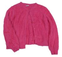 Fuchsiový chlupatý propínací svetr 