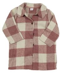 Smetanovo-růžový košilový flaušový kostkovaný kabát 
