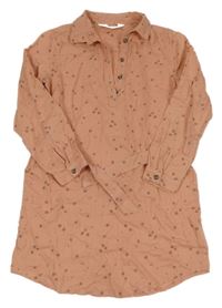 Broskvové květované košilové šaty s páskem H&M