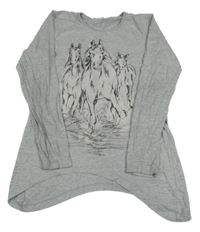 Šedé asymetrické triko s koníky Yigga