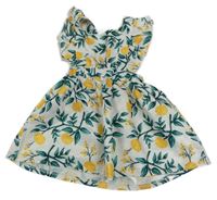 Bílo-zeleno-žluté květované šaty s volánky